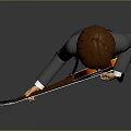 3D Brown Haired Male Game Movie Character in Gray Suit Holding Red Brown Electric Guitar
