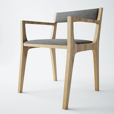 Elegant Modern Wooden Armchair With Gray Upholstery And Minimalist Design 3d model