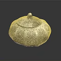 Silver Lidded Household Container With Perforated Pattern Round Shape And Small Spherical Handle 3d model