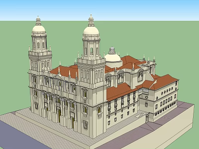 Ancient Architecture With Twin Towers Red Roof And Classical White Facade 3d model