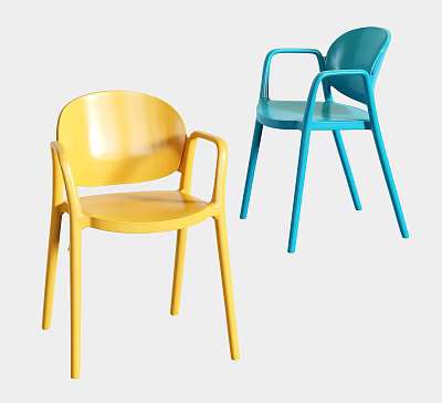 Colorful Modern Plastic Dining Chairs With Yellow And Blue Armrests For Kitchen Use 3d model