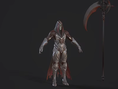 Hooded Game and Movie Character in Dark Fantasy Armor With Giant Scythe 3d model