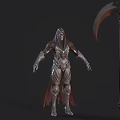 Hooded Game and Movie Character in Dark Fantasy Armor With Giant Scythe