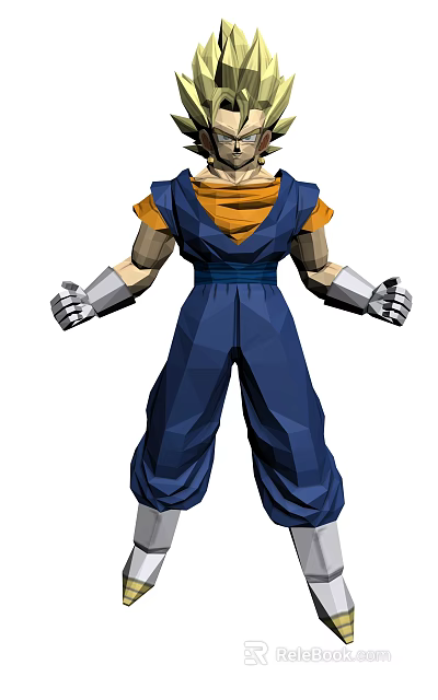 Low Poly Game Movie Character Wearing Blue Jumpsuit Orange Scarf and Silver Gloves 3d model 