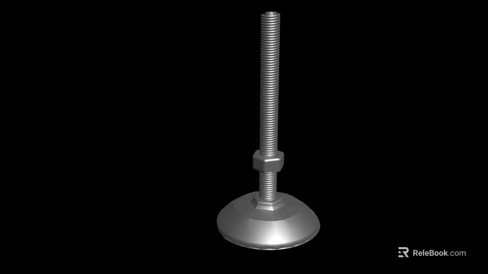 Stainless Steel Adjustable Metal Foot With Threaded Rod And Circular Base Plate 3d model 