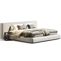 Modern Bedroom Interior Design With Plaid Pillows Grey Headboard Bedding And Side Table