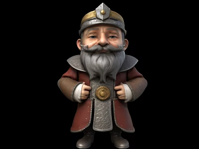 Cartoon Dwarf King Character With Crown Long Beard Red Robe And Golden Emblem 3d model