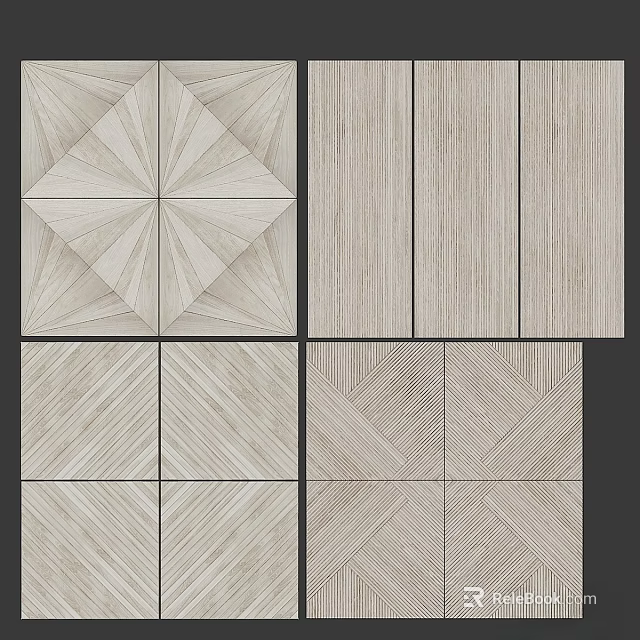 Stylish Wooden Flooring With Various Herringbone Geometric And Square Patterns 3d model