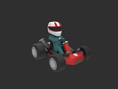 Cartoon Go Kart With Red Body And Driver In Red White Helmet 3d model