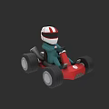 Cartoon Go Kart With Red Body And Driver In Red White Helmet