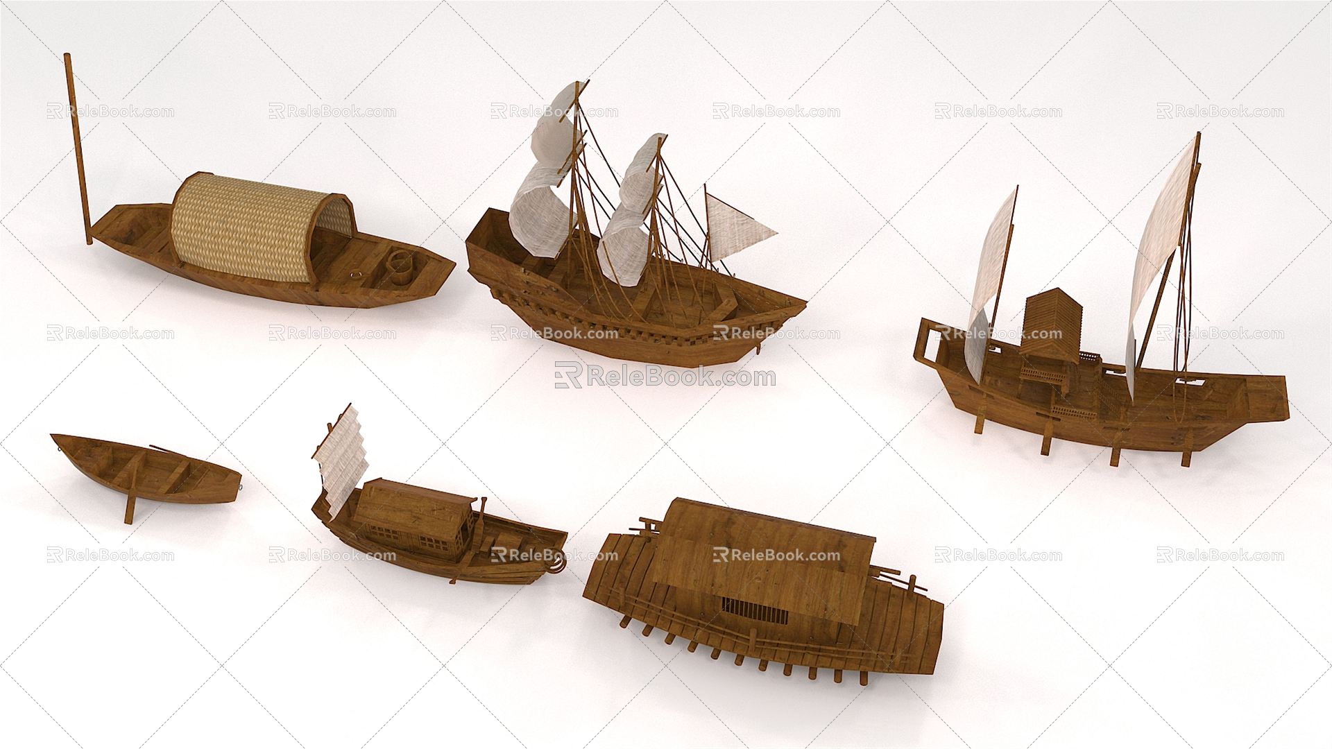 Chinese Wooden Boat Wooden Pirate Boat Sailing Fishing Boat 3d model