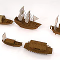 Wooden Boat Models With Various Styles Including Sails And Roofs On
