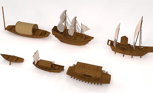 Chinese Wooden Boat Wooden Pirate Boat Sailing Fishing Boat 3d model