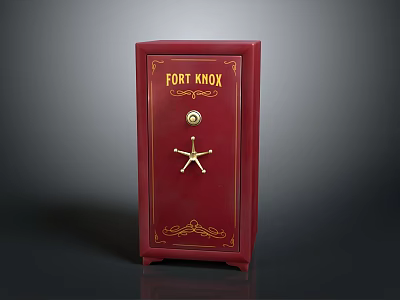 Red Fort Knox Safe With Star Handle And Circular Lock For Home Security 3d model