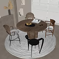 Round Wooden Dining Table Set With Four Chairs Fruit Platter Round Rug And Window Blinds