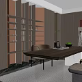 Elegant Modern Living Dining Room Interior With Sofa Rug Coffee Table And Marble Wall
