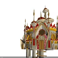 Decorative Fairy Tale Castle Model With Red Roofs Golden Spires And Arched Doors