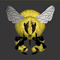 Yellow Fuzzy Bee With Transparent Wings And Black Stripes On Reflective Surface