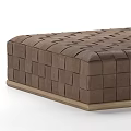 Brown Ottoman With Square Stitched Patchwork Design And Wooden Base Modern Style