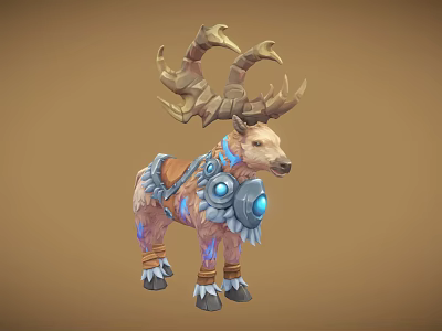 Mythical Game Fantasy Deer Character With Mechanical Antlers And Glowing Blue Accents 3d model