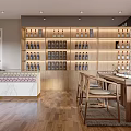 Liquor Store Interior Design With Wooden Shelves Alcohol Bottles Counter And Tables