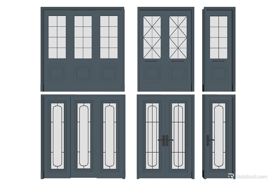 Hinged Doors With Various Glass Panel Designs For Modern Home Interiors 3d model