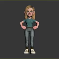 Cartoon Girl Character Wearing Green T-Shirt Blue Jeans with Hands on Hips Standing Pose