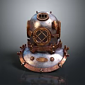 Vintage Brass Diving Helmet With Circular Glass Window And Ornate Metal Details