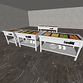 Stainless Steel Display Shelves with Fruits Vegetables and Containers in Commercial Setting