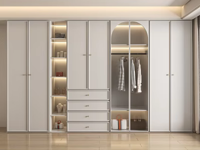 Modern White Wardrobe Interior With Hanging Space Drawers And Open Storage Shelves 3d model