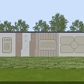 Modern School Building With Cultural Wall Featuring Educational Displays Tree Patterns And Green Lawn