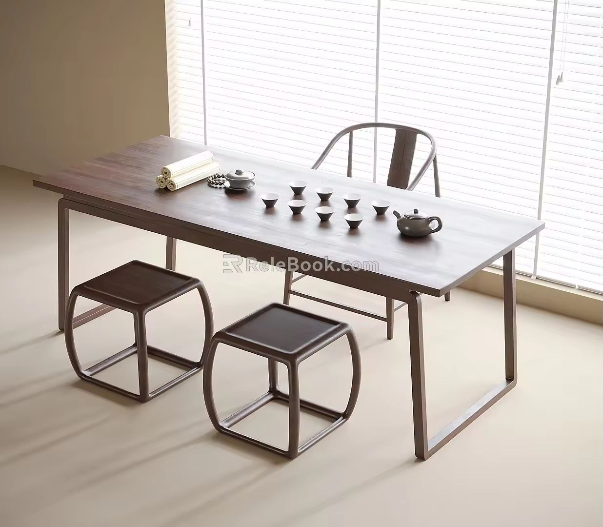 Modern Tea Table and Chair Combination Tea Table Stool Tea Set Ornaments 3d model