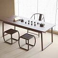 Modern Tea Table and Chair Combination Tea Table Stool Tea Set Ornaments 3d model
