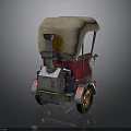 Vintage Steam Powered Vehicle With Canvas Top And Red Body Design