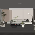 Modern Living Room Interior With Light Sofa Floor Lamp Coffee Table And Green Plants