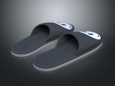 Comfortable Gray Home Slippers With Soft Sole And Smiley Face Design 3d model