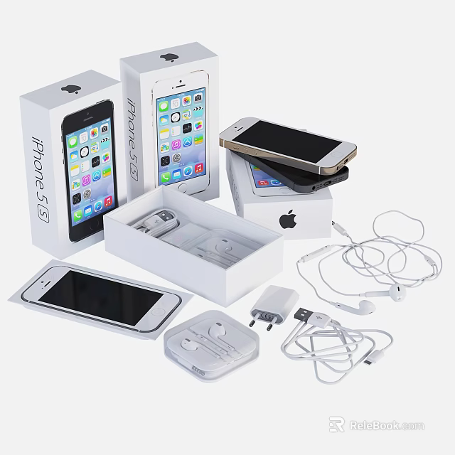 iPhone Smartphones Display With Original Boxes Earphones Charger And Cable Accessories 3d model 