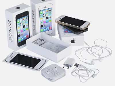 iPhone Smartphones Display With Original Boxes Earphones Charger And Cable Accessories 3d model