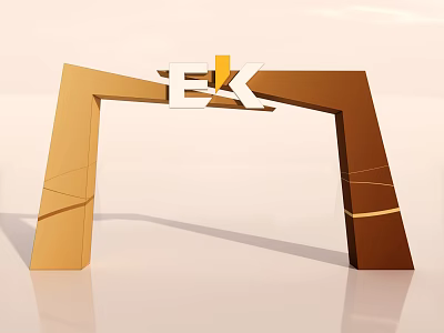Golden and Brown Archway with EK Sign and Modern Geometric Design 3d model