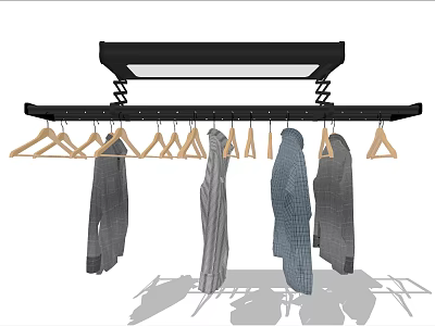 Modern Hanging Clothes Hangers With Wooden Hooks And LED Light Bar 3d model