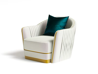 White Single Sofa With Gold Accents And Emerald Green Decorative Pillow 3d model