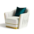 White Single Sofa With Gold Accents And Emerald Green Decorative Pillow