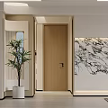 Modern Elegant Dining Living Room Interior With Marble Wall Indoor Plant And Wooden Door
