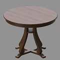 Round Wooden Table With Walnut Tabletop And Crossed Leg Base Design 3d model