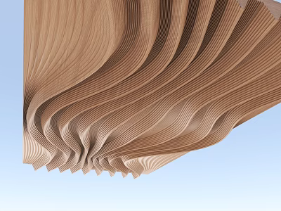 Wooden Wavy Ceiling Design with Curved Lines and Light Blue Background 3d model