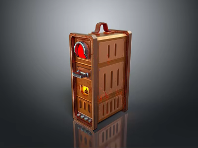 Vintage Brown Computer Case With Handle And Front Red Indicator Light Design 3d model