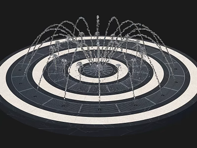 Circular Fountain With Concentric White And Black Rings Multiple Water Jets Spraying Upwards 3d model