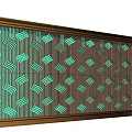 Modern Green Feature Wall With Geometric Pattern And Metallic Frame Design 3d model