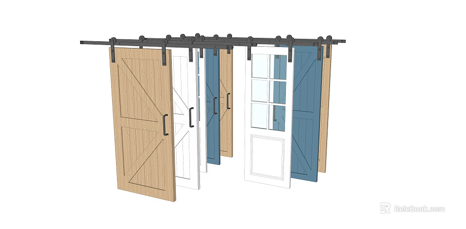 Modern Wooden White Blue Barn Doors With Sliding Track For Interior Decor 3d model 