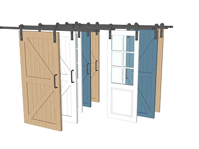 Modern Wooden White Blue Barn Doors With Sliding Track For Interior Decor 3d model
